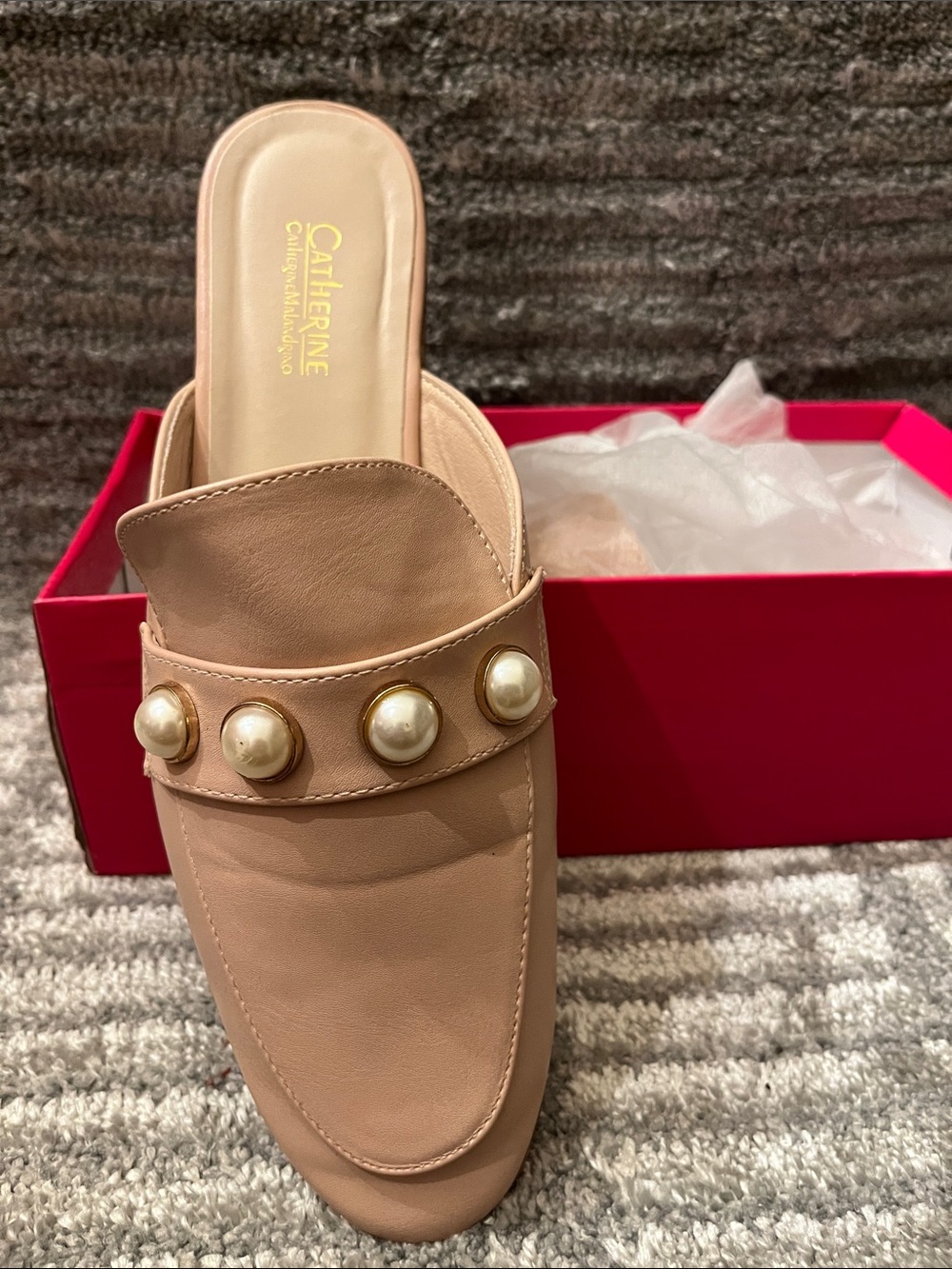 Katherine's Collection Blush Pearl-Embellished Slip-On Mules